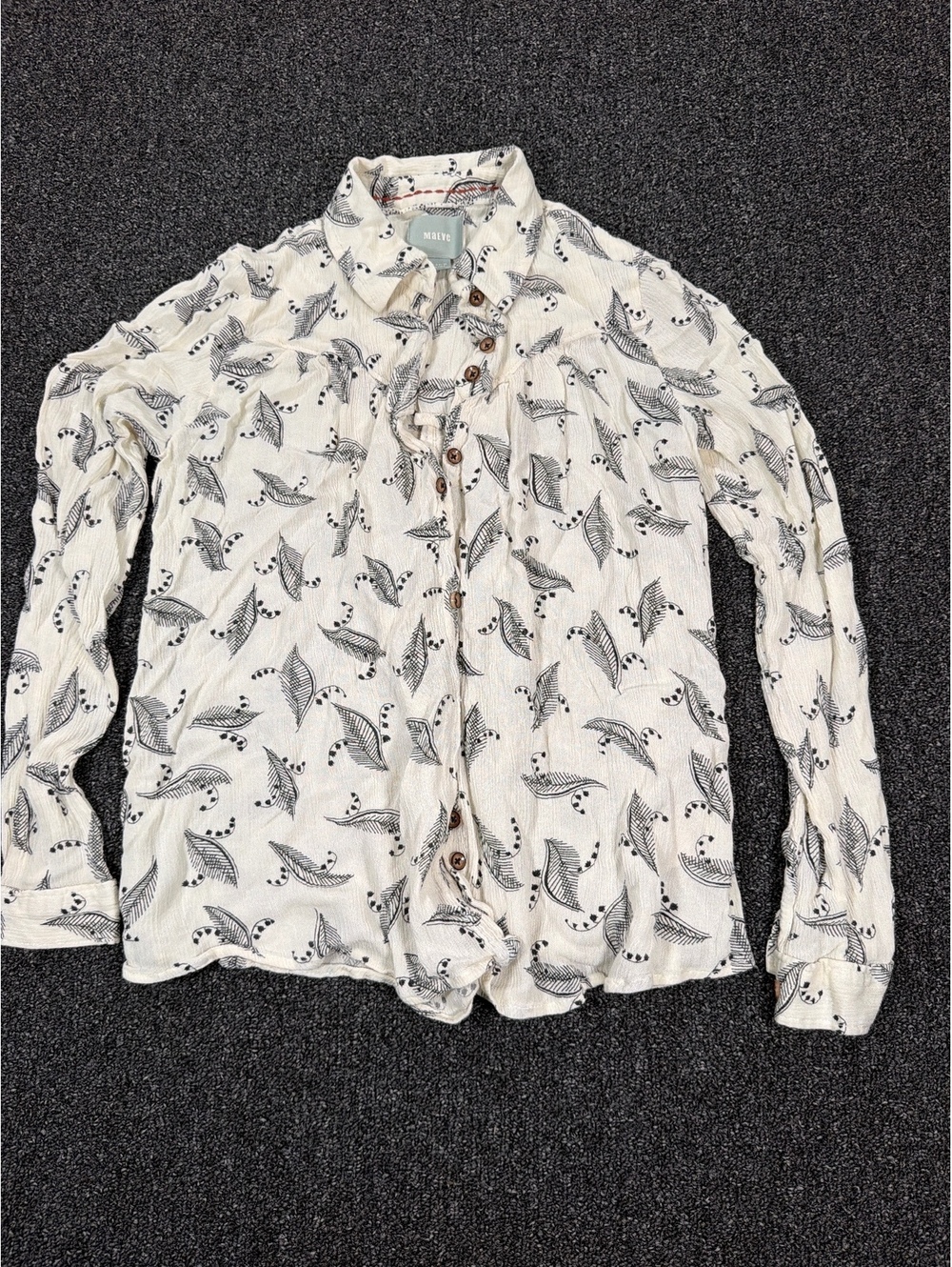 Maeve White Leaf Print Button-Up flowy long sleeve Blouse Size 0